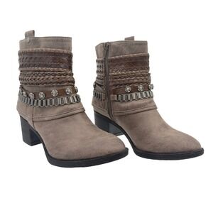 Carlos by Carlos Santana Boho Western Ankle Boots Braided Studded 6.5